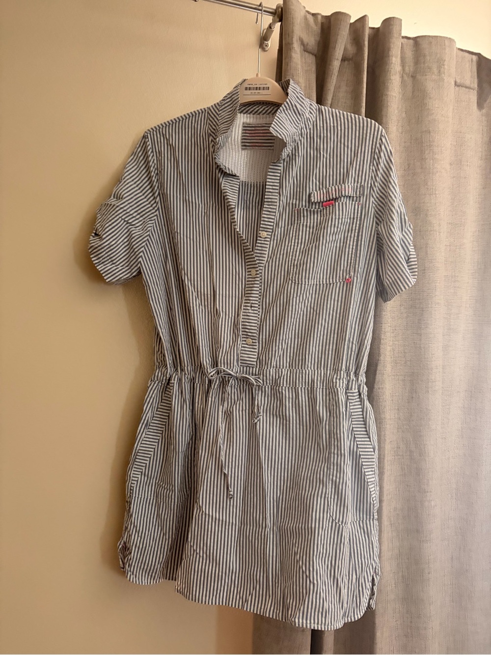 Vineyard vines Striped Drawstring Shirt Dress in White and Blue